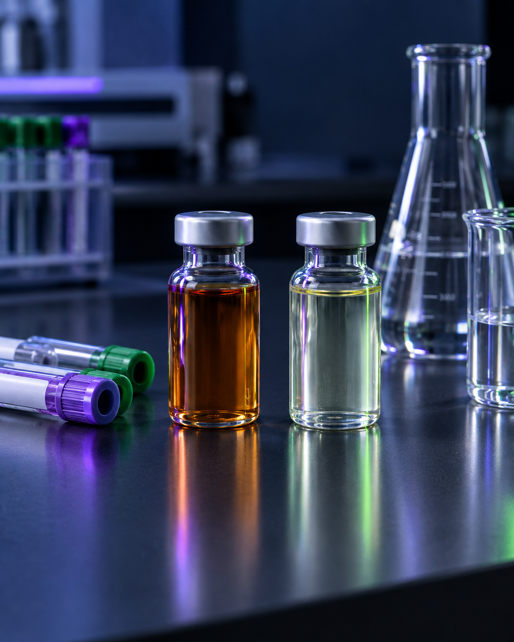 Separate amber and pale laboratory reference solutions for iron-formulation comparison